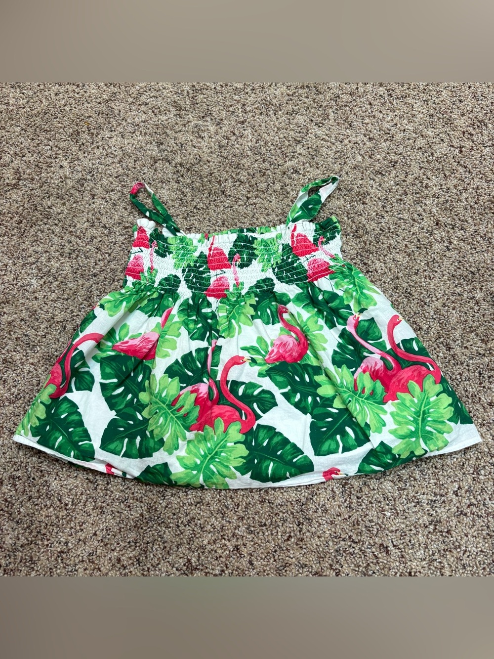 Janie and Jack size 7 girls Pink Flamingo & Green Leaf Smocked Tank
